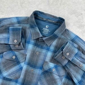 KUHL Response Shirt Men Medium Blue Plaid Long Sleeve Button Down Outdoor Casual